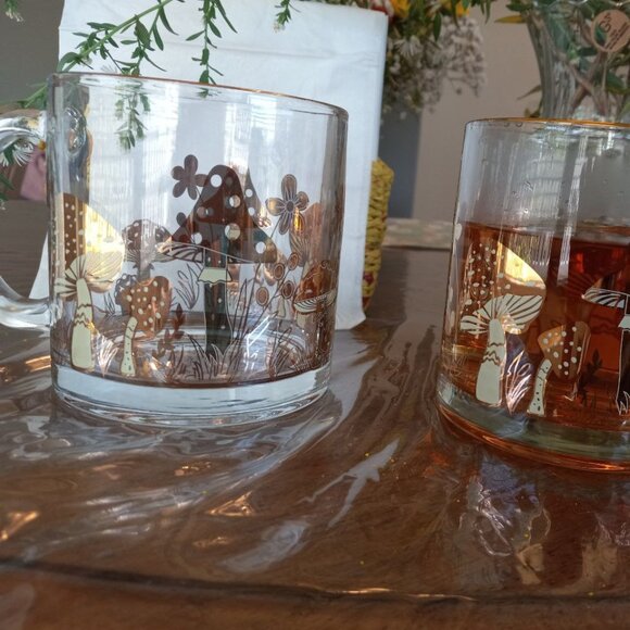 Gold Mushroom Clear Glass coffee/tea Mug (cottagecore) - Picture 3 of 5